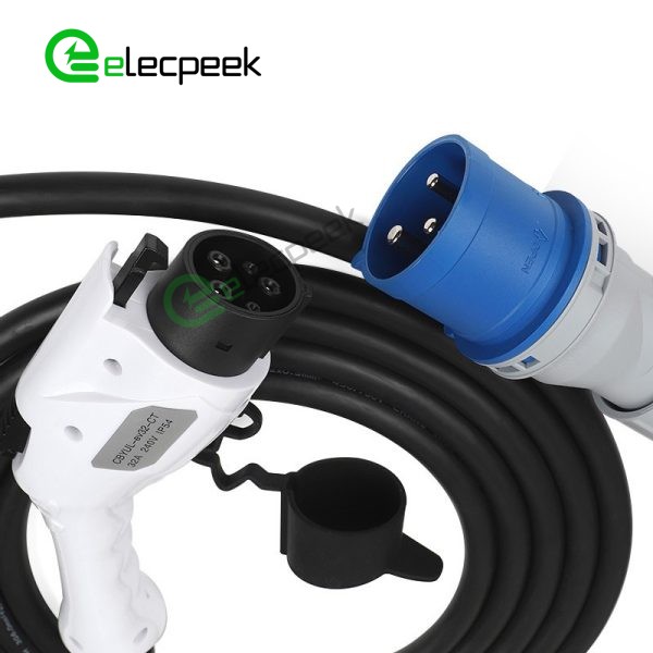 SAE J1772 AC 32A 250V Plug Single Phase Connector to CEE EV Plug Charger Mode 2 with 5 Meters Cable